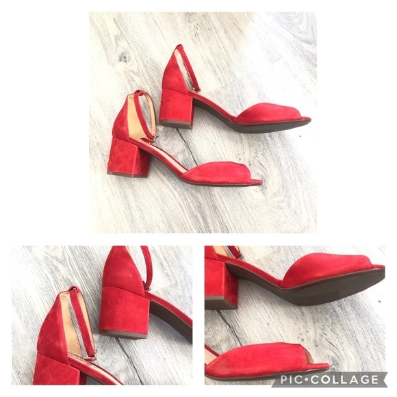 Schutz Roama Red Suede Block Heel Sandals - Picture 9 of 15